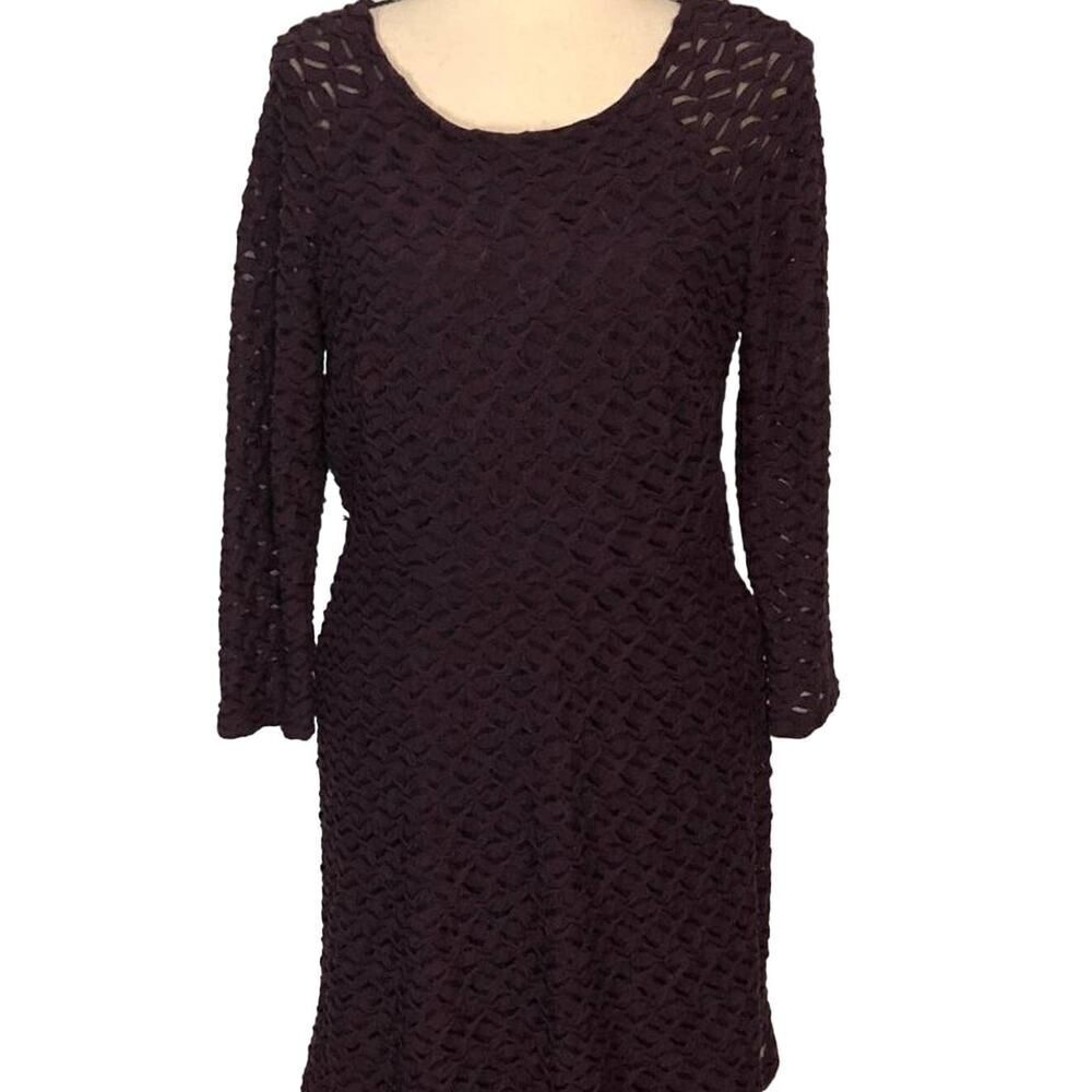 New York & Company Dress Women's Medium Purple Textured Knee Length 3/4 Sleeves